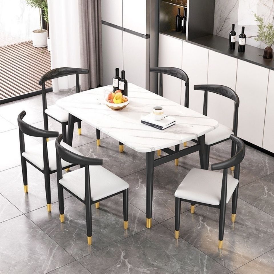 Bàn ăn sang trọng nhẹ bàn ăn gia đình bàn ăn đơn giản hiện đại và ghế kết hợp chữ nhật dày giả đá cẩm thạch bàn ăn màu đỏ - Hình 2 Bàn ăn sang trọng nhẹ bàn ăn gia đình bàn ăn đơn giản hiện đại và ghế kết hợp chữ nhật dày giả đá cẩm thạch bàn ăn màu đỏ - Hình 2