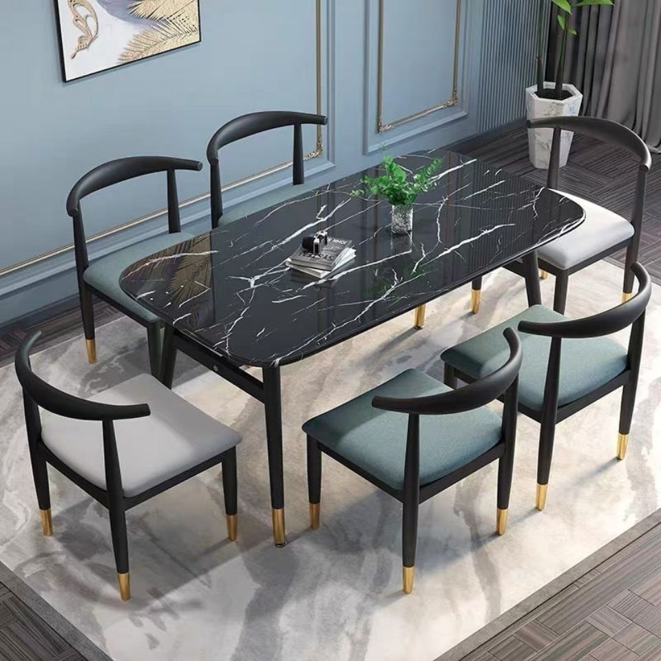 Bàn ăn sang trọng nhẹ bàn ăn gia đình bàn ăn đơn giản hiện đại và ghế kết hợp chữ nhật dày giả đá cẩm thạch bàn ăn màu đỏ - Hình 4 Bàn ăn sang trọng nhẹ bàn ăn gia đình bàn ăn đơn giản hiện đại và ghế kết hợp chữ nhật dày giả đá cẩm thạch bàn ăn màu đỏ - Hình 4
