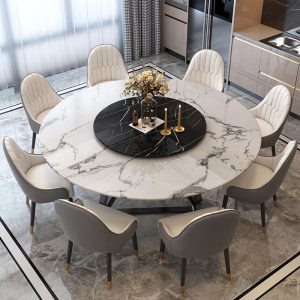 Bàn ăn sang trọng nhẹ bàn tròn bàn xoay hiện đại tối giản bàn ăn bằng đá cẩm thạch và ghế kết hợp bàn ăn tròn bàn ăn khách sạn 1,8 mét - Hình 2