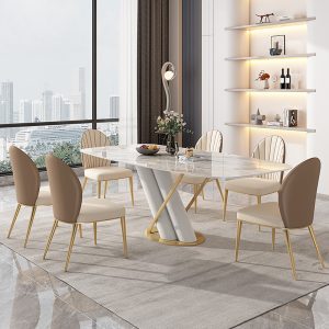 Bàn ăn sang trọng nhẹ cao cấp Bàn ăn đá phiến tối giản hiện đại nhà gia đình Ghế ăn tối giản kiểu Ý dành cho 6 người và 8 người - Hình 2