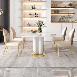Bàn ăn sang trọng nhẹ cao cấp Bàn ăn đá phiến tối giản hiện đại nhà gia đình Ghế ăn tối giản kiểu Ý dành cho 6 người và 8 người - Hình 3