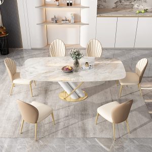 Bàn ăn sang trọng nhẹ cao cấp Bàn ăn đá phiến tối giản hiện đại nhà gia đình Ghế ăn tối giản kiểu Ý dành cho 6 người và 8 người - Hình 4