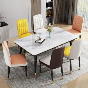 Bàn ăn sang trọng nhẹ nhà gia đình tối giản hiện đại nhà hàng thức ăn nhanh bàn ăn kết hợp ghế 4 người 6 người bàn ăn hình chữ nhật - Hình 2