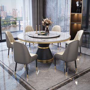 Bàn ăn tròn bằng đá cẩm thạch của Ý và ghế kết hợp hộ gia đình tối giản hiện đại 6 đến 8 người Bàn ăn sang trọng ánh sáng Bắc Âu với bàn xoay - Hình 2