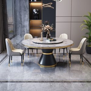 Bàn ăn tròn bằng đá cẩm thạch của Ý và ghế kết hợp hộ gia đình tối giản hiện đại 6 đến 8 người Bàn ăn sang trọng ánh sáng Bắc Âu với bàn xoay - Hình 3