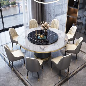 Bàn ăn tròn bằng đá cẩm thạch của Ý và ghế kết hợp hộ gia đình tối giản hiện đại 6 đến 8 người Bàn ăn sang trọng ánh sáng Bắc Âu với bàn xoay - Hình 4