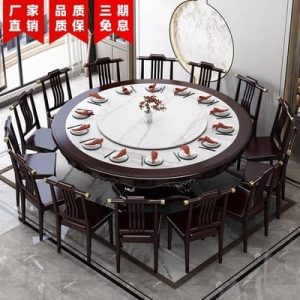 Bàn ăn tròn bằng gỗ nguyên khối kiểu Trung Quốc mới kết hợp với bàn xoay đá cho 8/10 người Bàn ăn khách sạn tròn tại nhà