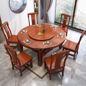 Bàn ăn tròn gỗ nguyên khối Bàn ăn và ghế vuông tròn Trung Quốc bệ nhảy kính thiên văn Bàn ăn hình chữ nhật bằng gỗ hồng sắc vàng - Hình 2