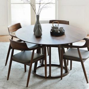 Bàn ăn tròn gỗ nguyên khối phòng khách hiện đại tối giản bàn tròn bàn ăn gia đình bàn ăn gia đình tiết kiệm không gian kết hợp bàn ghế