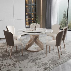 Bàn ăn tròn mặt đá sang trọng nhẹ hiện đại bàn ăn tròn cao cấp hộ gia đình 6 người 8 người bàn xoay biệt thự bàn ăn tròn lớn - Hình 4