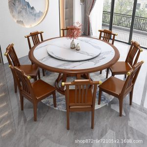 Bàn ăn Trung Quốc mới tấm đá bàn ăn gỗ chắc chắn và ghế kết hợp nhà với bàn xoay 10 người bàn tròn lớn bàn ăn khách sạn - Hình 3