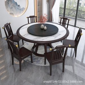 Bàn ăn Trung Quốc mới tấm đá bàn ăn gỗ chắc chắn và ghế kết hợp nhà với bàn xoay 10 người bàn tròn lớn bàn ăn khách sạn - Hình 4