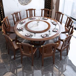 Bàn ăn và ghế bằng đá phiến gỗ cứng kiểu Trung Quốc mới, bàn tròn sang trọng, nhẹ nhàng, bàn ăn gia đình bằng đá cẩm thạch tròn 2m - Hình 3