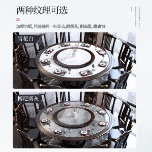 Bàn ăn và ghế bằng đá phiến gỗ cứng kiểu Trung Quốc mới, bàn tròn sang trọng, nhẹ nhàng, bàn ăn gia đình bằng đá cẩm thạch tròn 2m - Hình 4