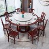 Bàn ăn và ghế đá bằng gỗ nguyên khối phong cách Trung Quốc mới kết hợp với bàn xoay bàn ăn khách sạn bàn ăn gia đình ánh sáng sang trọng bàn tròn lớn gia đình