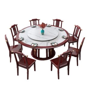 Bàn ăn và ghế đá bằng gỗ nguyên khối phong cách Trung Quốc mới kết hợp với bàn xoay bàn ăn khách sạn bàn ăn gia đình ánh sáng sang trọng bàn tròn lớn gia đình - Hình 2