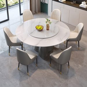 Bàn ăn và ghế đá cao cấp tối giản hiện đại kết hợp bàn ăn gia đình sang trọng ánh sáng Ý với bàn tròn kích thước bàn xoay - Hình 2