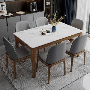 Bàn ăn và ghế đá kiểu Bắc Âu kết hợp bàn ăn hình chữ nhật bằng gỗ óc chó tối giản hiện đại cho 4 người 6 bàn ăn bàn ăn cho gia đình - Hình 4