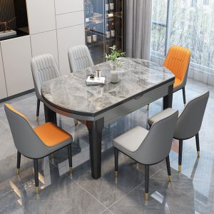 Bàn ăn và ghế đá phiến sáng kết hợp kính thiên văn gấp hiện đại tối giản ánh sáng sang trọng nhà căn hộ nhỏ bàn tròn có thể thay đổi bàn ăn - Hình 2