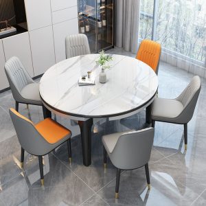 Bàn ăn và ghế đá phiến sáng kết hợp kính thiên văn gấp hiện đại tối giản ánh sáng sang trọng nhà căn hộ nhỏ bàn tròn có thể thay đổi bàn ăn - Hình 3