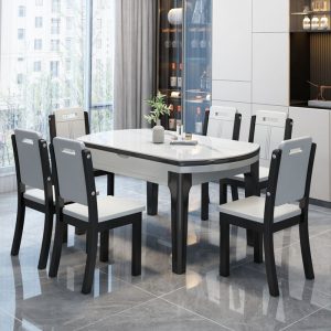 Bàn ăn và ghế đá phiến sáng kết hợp kính thiên văn gấp hiện đại tối giản ánh sáng sang trọng nhà căn hộ nhỏ bàn tròn có thể thay đổi bàn ăn - Hình 4