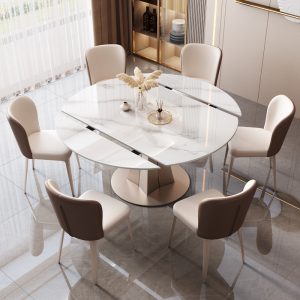 Bàn ăn và ghế đá sang trọng nhẹ kết hợp hiện đại tối giản gia đình có thể xoay tròn bàn ăn gia đình hình tròn