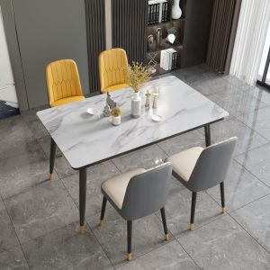 Bàn ăn và ghế kết hợp hiện đại tối giản gia đình hộ gia đình bàn ăn hình chữ nhật cho 4 người và 6 người Bàn ăn sang trọng ánh sáng Bắc Âu - Hình 3