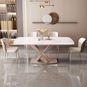 Bàn ăn và ghế kết hợp tấm đá sang trọng nhẹ của Ý đơn giản hiện đại gia đình hộ gia đình hình chữ nhật bàn ăn phương tây bàn ăn - Hình 2
