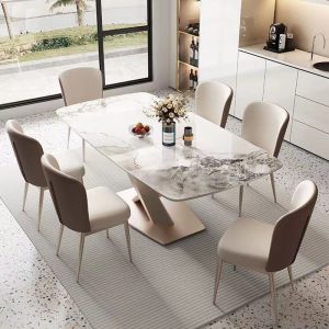 Bàn ăn và ghế kết hợp tấm đá sang trọng nhẹ của Ý đơn giản hiện đại gia đình hộ gia đình hình chữ nhật bàn ăn phương tây bàn ăn