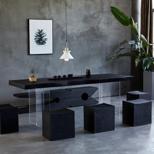 Bàn Ăn Wabi-sabi carbonized đen bàn ăn gỗ rắn homestay bảng đăng nhập bảng lớn bảng bàn làm việc acrylic treo bàn trà - Hình 2
