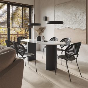 Bàn Ăn Ý sang trọng bằng đá cẩm thạch bàn ăn sắt nghệ thuật phòng ăn hình bầu dục mềm mại trang trí nhà tươi gia đình phiến đá - Hình 2