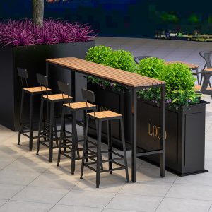 Bàn bar ngoài trời đặc biệt quán trà sữa quán cafe ngoài trời sắt mỹ thuật cao chân dài ban công Bàn ghế gỗ nhựa chống ăn mòn - Hình 2