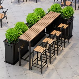Bàn bar ngoài trời đặc biệt quán trà sữa quán cafe ngoài trời sắt mỹ thuật cao chân dài ban công Bàn ghế gỗ nhựa chống ăn mòn