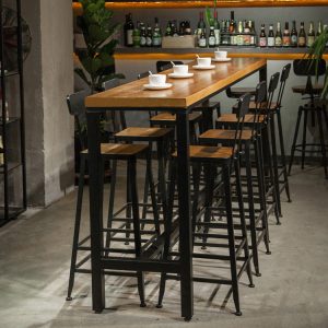 Bàn bar sắt rèn gỗ đặc chân cao ban công cafe Bàn ăn dài quán trà sữa áp tường nhà Bàn ghế - Hình 3