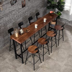 Bàn bar sắt rèn gỗ đặc chân cao ban công cafe Bàn ăn dài quán trà sữa áp tường nhà Bàn ghế