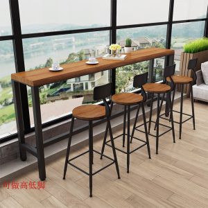 Bàn bar sắt rèn gỗ đặc chân cao ban công cafe Bàn ăn dài quán trà sữa áp tường nhà Bàn ghế - Hình 4