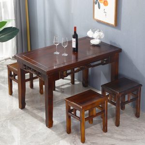 Bán buôn Bàn ăn bằng gỗ đặc và ghế nhà hàng mì ăn sáng trang trại cacbon hóa cổ chạm khắc khách sạn khách sạn dải thức ăn nhanh - Hình 2