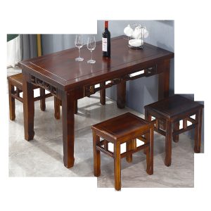 Bán buôn Bàn ăn bằng gỗ đặc và ghế nhà hàng mì ăn sáng trang trại cacbon hóa cổ chạm khắc khách sạn khách sạn dải thức ăn nhanh - Hình 3