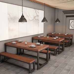 Bán buôn căng tin Bàn ghế nhà hàng thương mại Bàn dài băng ghế quán cà phê cửa hàng mì rèn sắt rắn gỗ dài Bàn ăn và ghế - Hình 2
