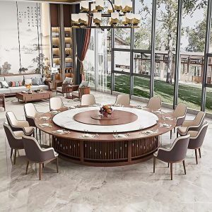 Bán buôn mới khách sạn kiểu Trung Quốc bàn ăn điện bàn tròn lớn hộp khách sạn câu lạc bộ bàn xoay tự động 20 người đá phiến gỗ chắc chắn - Hình 2