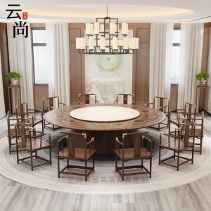 Bán buôn mới kiểu Trung Quốc bằng gỗ nguyên khối bàn tròn lớn nhà hàng khách sạn bàn ăn điện và ghế nhà hàng câu lạc bộ 16 người 20 người bàn lẩu