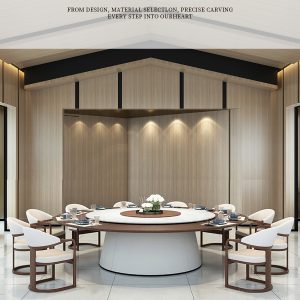 Bán buôn mới phong cách Trung Quốc bàn ăn khách sạn bàn tròn lớn bàn ăn gỗ rắn câu lạc bộ bàn xoay điện đá tấm 20 người 15 hộp lửa - Hình 3