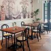 Bán buôn Mỹ cổ điển gỗ rắn cafe Bàn ghế nhà hàng thanh cửa hàng món tráng miệng Bàn ăn sắt rèn vuông nhỏ đơn giản