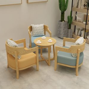 Bán buôn trực tiếp tại nhà máy Khu vực đàm phán bằng gỗ nguyên khối đơn giản hiện đại Quán trà sữa Bàn ghế cafe ghế sofa - Hình 3