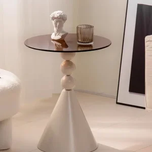 Bàn cà phê Bàn tròn nhỏ Ghế sofa phòng khách sang trọng Bàn bên Nội thất gia đình Bàn trung tâm Bàn dịch vụ Thiết kế kính Tabl - Hình 2