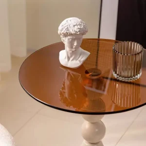Bàn cà phê Bàn tròn nhỏ Ghế sofa phòng khách sang trọng Bàn bên Nội thất gia đình Bàn trung tâm Bàn dịch vụ Thiết kế kính Tabl - Hình 3