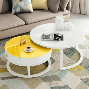 Bàn cà phê kính cường lực có ngăn kéo cho phòng khách Bàn cafe 2 trong 1 Bàn trung tâm lắp ráp - Hình 3