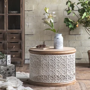 Bàn Cà Phê Tròn Gỗ Chắc Chắn Hiện Đại Cho Phòng Khách Retro Bàn Bên Sang Trọng Sáng Tạo Thiết Kế Nhà Phòng Khách Bàn Trung Tâm - Hình 2