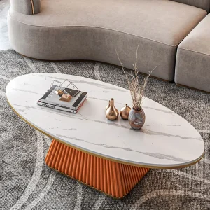 Bàn cà phê tròn Phòng khách Đá cẩm thạch Bộ hiện đại Bàn cà phê kim loại Thiết kế vàng trắng Khách sạn Mesa Centro Hom Nội thất - Hình 3