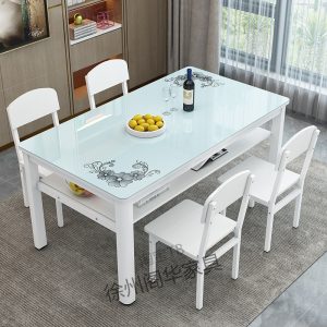 Bàn chữ nhật 2 lớp gia đình kính cường lực kết hợp bàn ghế ăn 4 người 6 người bàn ăn gia đình bàn nhỏ - Hình 2